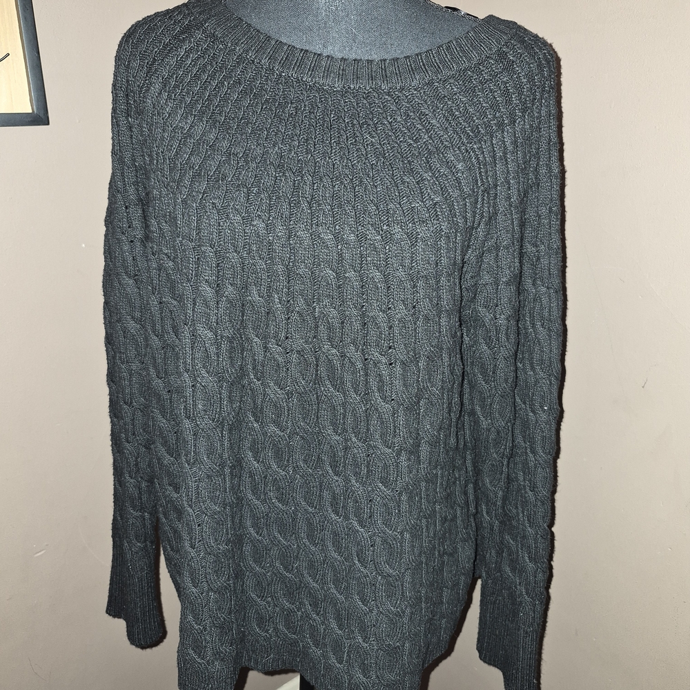 Lane Bryant Black Cable Knit Scoop Neck Sweater